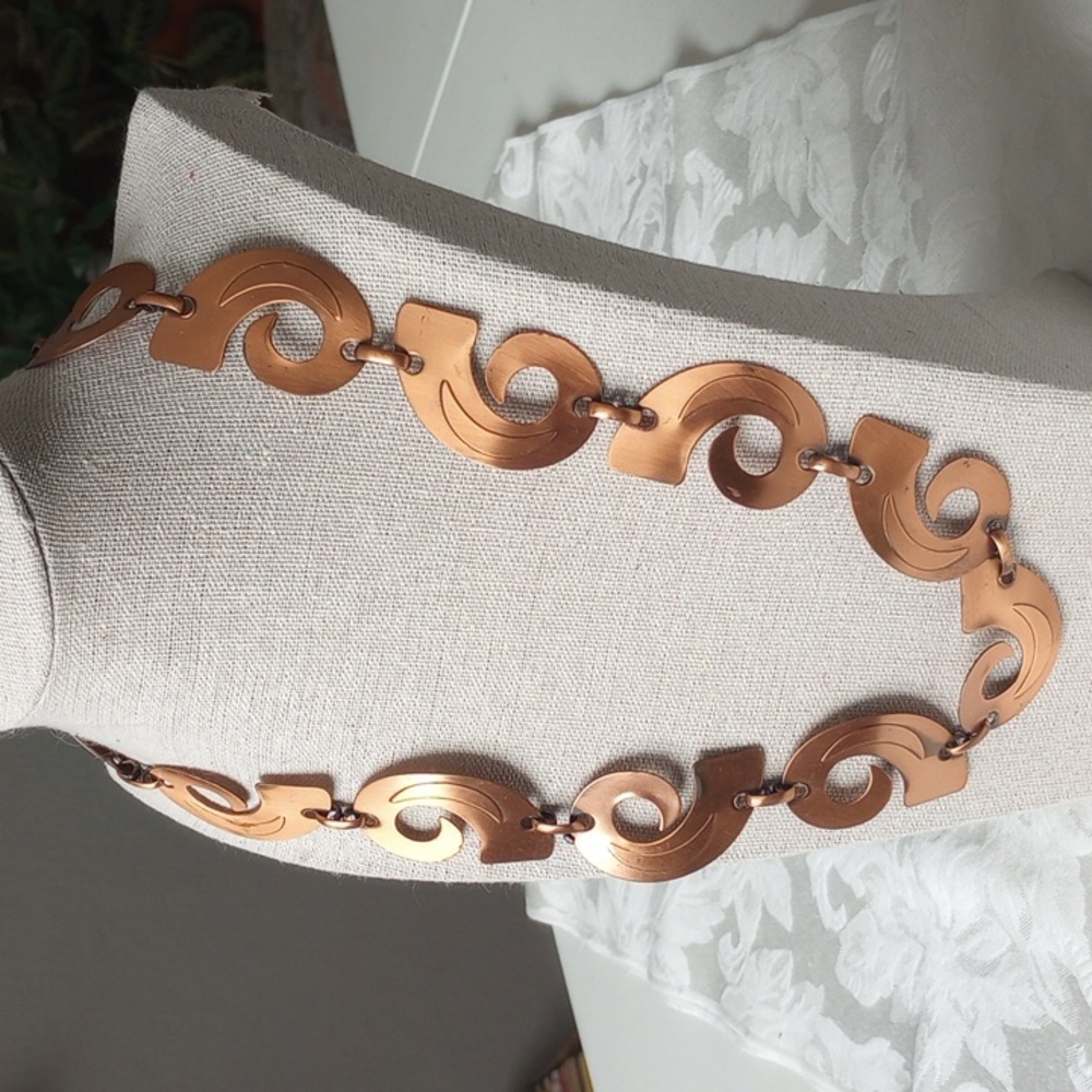 Vintage Swirl Wave Statement Articulating Copper Necklace